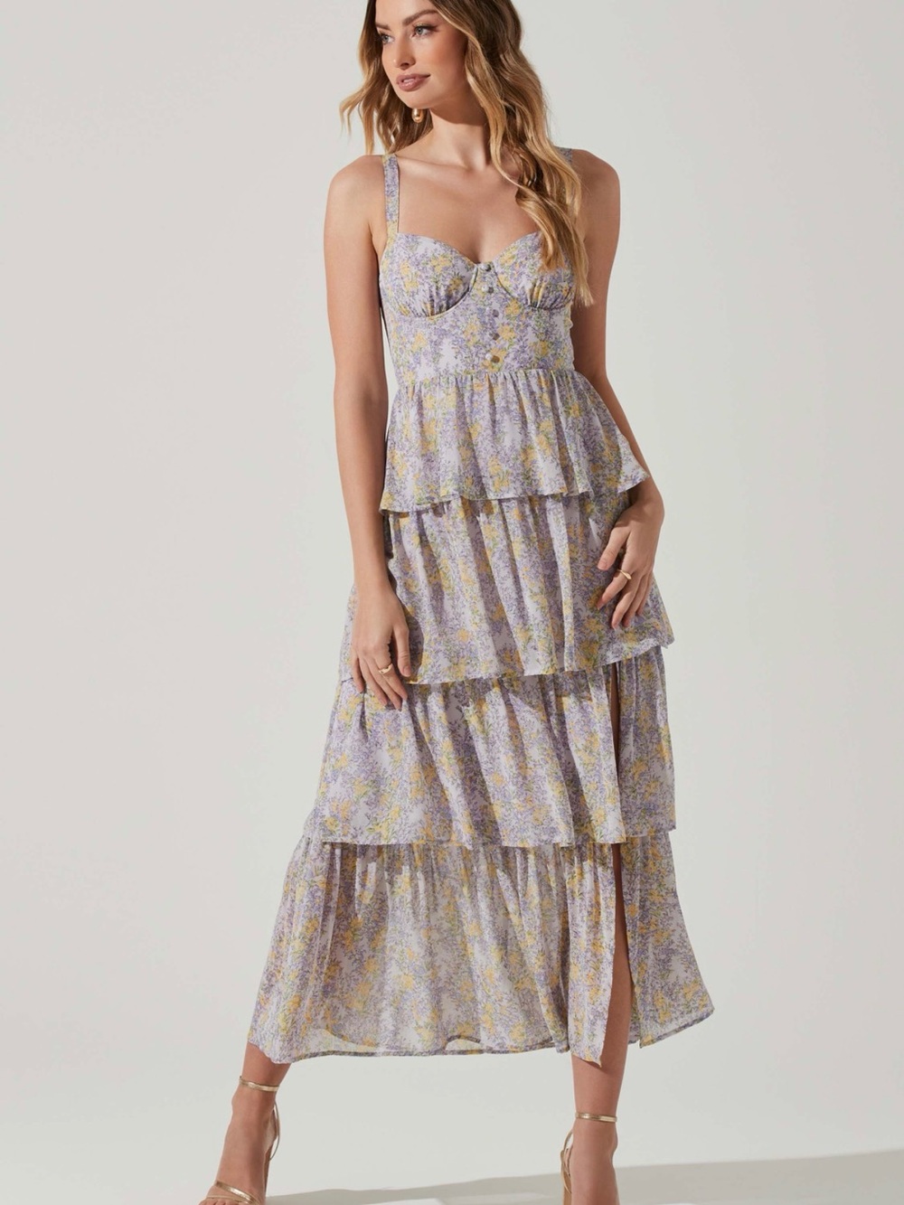 ASTR Midsummer Floral Tiered Purple Maxi Dress
